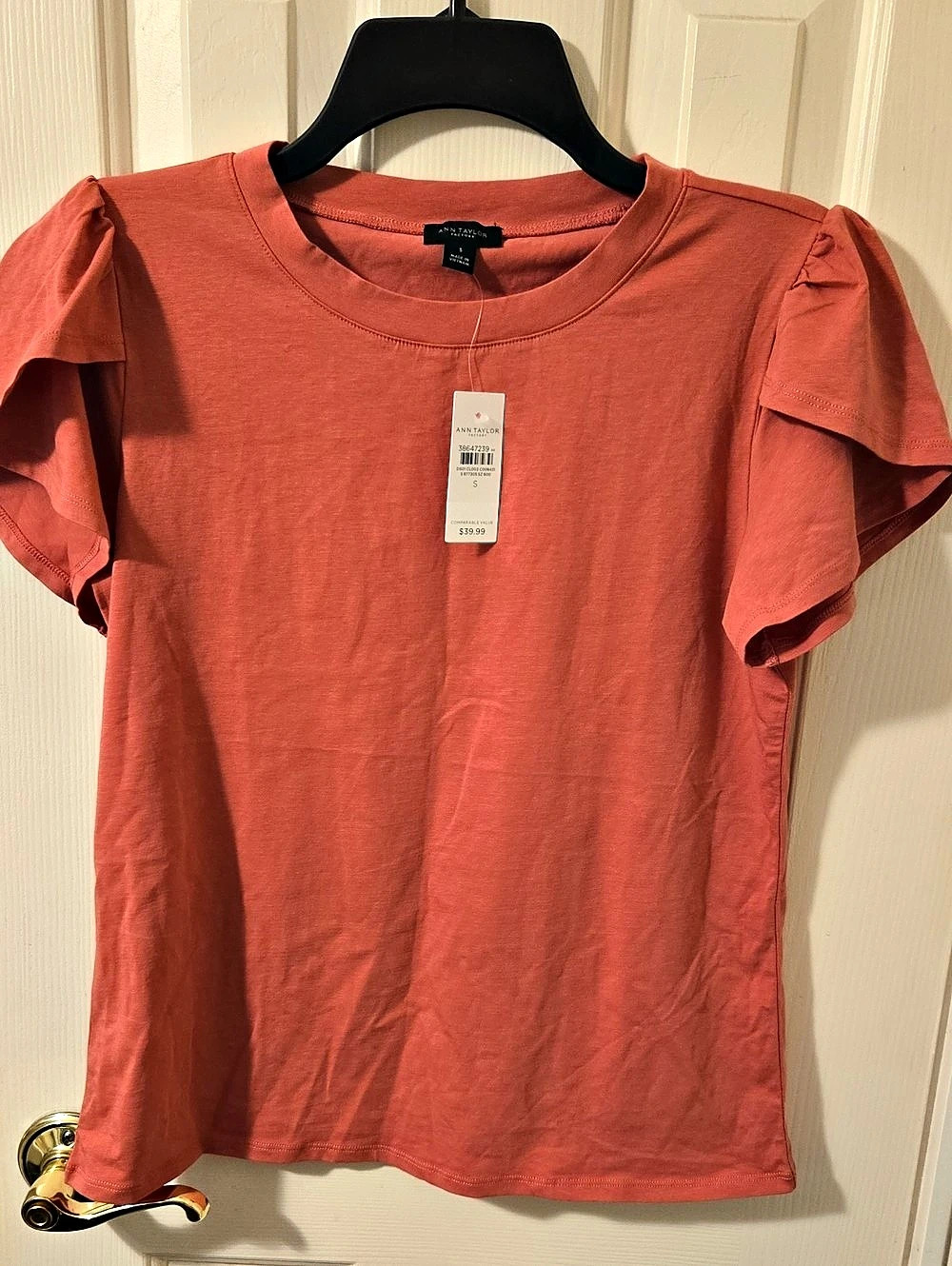 Ann Taylor Factory Puff Sleeve Top in Orange Small NWT